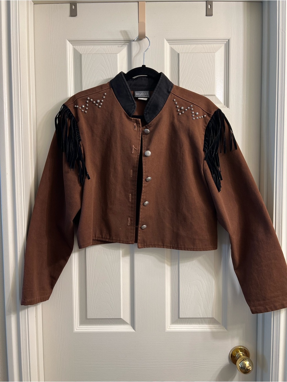 Vintage Roughrider Circle T Fringe Western Jacket Womens Large Studded Brown